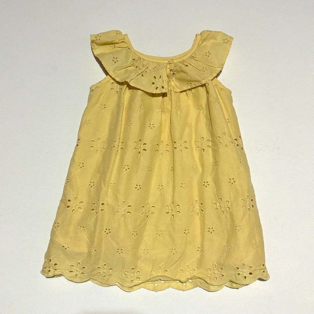 Baby Gap Girls‎ 3T Yellow Eyelet Ruffle Collar Dress Sundress Spring Easter Play